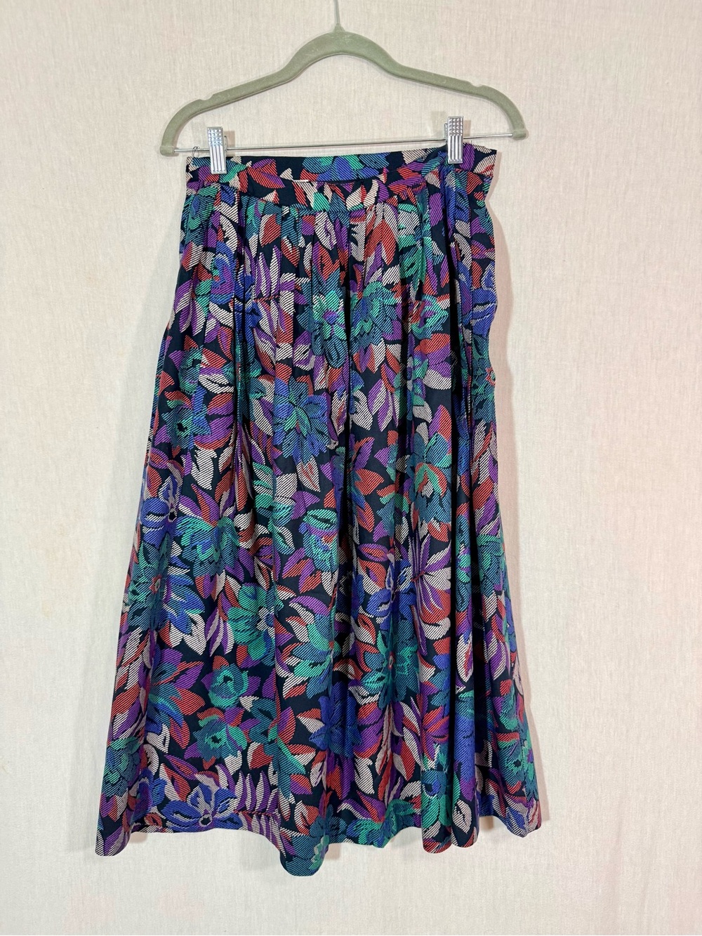 True vintage P.S.Design size 10 Floral Pleated Midi Skirt in Teal & Purple